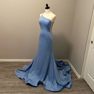 NEW JOVANI SZ 6 PERIWINKLE ONE SHOULDER NUDE ILLUSION FORMAL EVENING GOWN